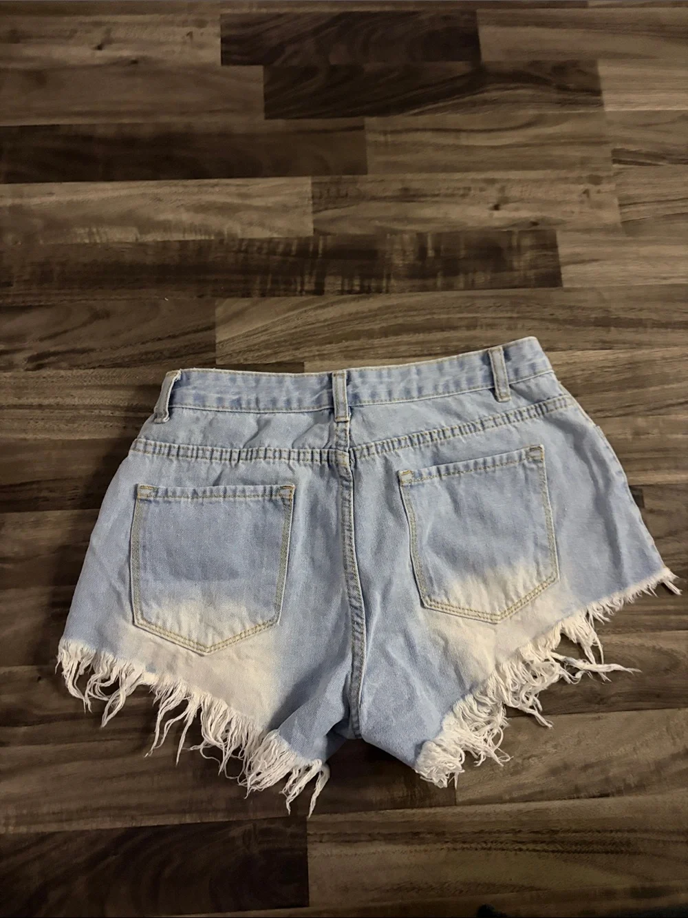 Amazon Light Blue Distressed Denim Shorts with Frayed Hem